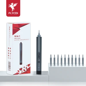 FLYCDI 10-in-1 Precision Electric Screwdriver with Aluminum Alloy Handle & Magnetic Tip DIY Box for Easy Assembly/Disassembly
