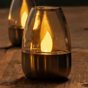 Outdoor Flickering Flame Stainless Steel Wine Cup Table Lamp for Decorative Garden Patio Wedding Party Solar Table Tea Light
