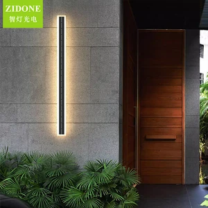 Solar Modern Long Strip LED Porch Linear Light IP65 Villa Sconce Aluminum Waterproof Black Garden Wall Light