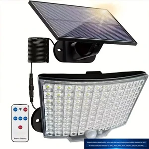 Solar-powered IP65 Outdoor Street Light Wall-mounted with Human-sensing Battery Detachable Black Energy Saving