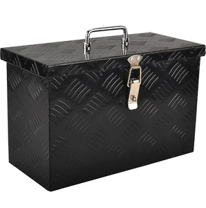 Black diamond embossed metal toolbox with latch lock and chrome handle rugged heavy duty tool storage organizer box for hardware