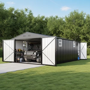 Metal Storage Shed 10x20 Outdoor Utility Shed With Double Doors And Two Windows