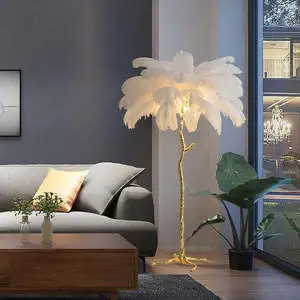 Luxury Modern Light Antique Corner Decorative Ostrich Feathers Shade Led Standing Floor Lamps