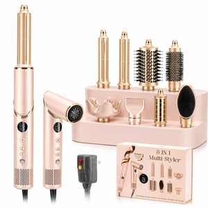 2026 Pink Air Styler 8 In 1 Hot Air Brush High Speed Hair Dryer Auto Curler Blow Dryer Comb Ionic 8 In 1 Multi Hair Styler