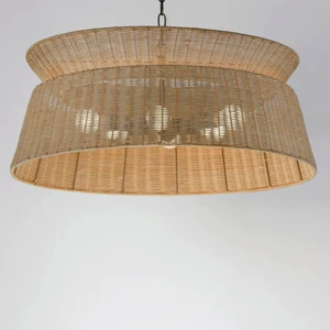 Handmade Rattan Dark Bronze Hanging Ceiling Lamp Fixture Home Decor Lampshade Pendant Light for Bedside Livingroom Restaurant