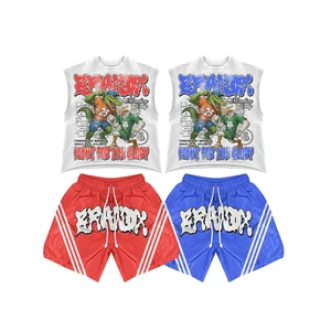 Custom New Loo Men's Street Style Sleeveless T-Shirt & Shorts Set Character Print Breathable Crew Neck Tank Tops