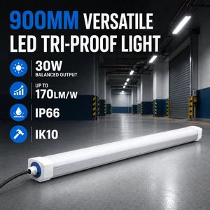 900mm 30W Versatile LED Tri-Proof Light 3FT Waterproof Batten For Parking Garages Workshops And Industrial Aisles
