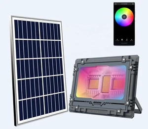 Smart Control Solar Luminaire With Bluetooth Music Rhythm IP67 800W RGB Solar LED Flood Light