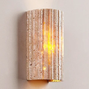 Modern Japanese Style Wabi Sabi Wall Light Yellow Travertine Bedroom Bedside Lamp for Home Inns Villa Corridor Outdoor Use
