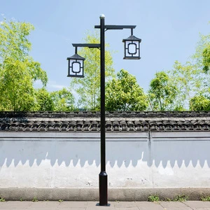 Chinese-style Antique Steel Solar Lamp Outdoor Courtyard Light 3/3.5/4m Heights IP65 LED Wholesale Lighting