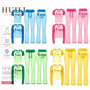 HUILI Y2K Women's Clothing Two Piece Sets Custom Cotton Long Sleeve T Shirt And Legging Pants Women Loungewear Sets ODM OEM