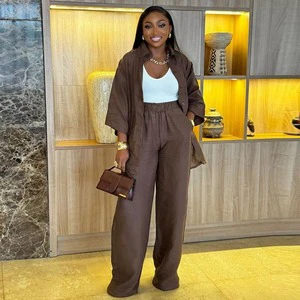 SH1626 Fashion Boutique 2 Piece Sets Trendy Ladies Spring Fall Women Drawstring 3/4 Sleeve Shirt And Slit Pant Matching Suits