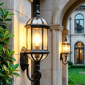 Professional Waterproof E27 Antique Style Decorative Aluminum Glass Garden Corridor Courtyard Exterior Outdoor Wall Lamp 2-Year