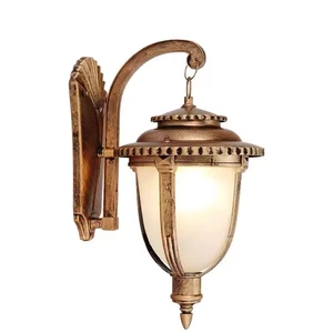 Traditional Antique Decorative Gold Metal LED Wall Lamps Rectangular Upper With IP54 Rating Indoor Outdoor Waterproof Lighting
