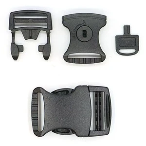 25mm Black Straight Standard Adjustable Double Safety Detach Quick Side Release Plastic Center slip Lock Buckle Clip with Key