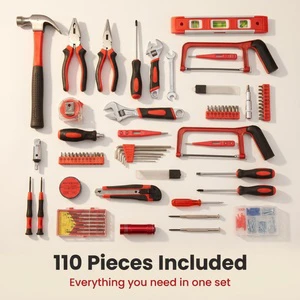 110Pcs All Purpose Hand Tool Box Set for Furniture Assembly and General Repairing Projects