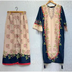 Chiffon 2-Piece Spring/Summer Long-Length Three-Quarter Sleeve 2-Piece Set (SL00248)