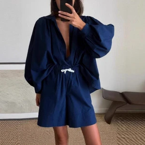 Autumn Winter New Lantern Sleeve Shirt Shorts Two-Piece Set Female Ntz6023