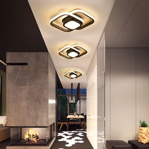 Modern Acrylic Black LED Ceiling Lights Creative Round Square Decor for Living Room Bedroom Corridor Balcony Hallway Iron Base