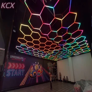 KCX High Quality 14 Hexagonal RGB Honeycomb Light Ceiling Hexagon Garage Light for Garage Workshop Gym Lighting