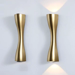Modern Brushed Gold Curved LED Wall Sconce Set of Aluminum up & Down Beam Wall Lamp for Hotel Decorative Ambient Lighting