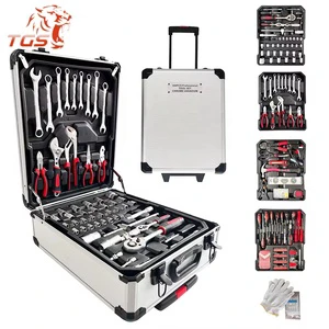 TGS Hot Sale 399 Pcs Hand Tool Set Complete ToolBox Trolley Aluminum Storage Case Tool Kit Suitcase With Wheels