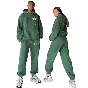 Custom Unisex 2pcs Tracksuit Set Men Women Loose Long Sleeve Hoodie Sweatsuit Sets Pullover Sweatshirt Joggers Sweatpants