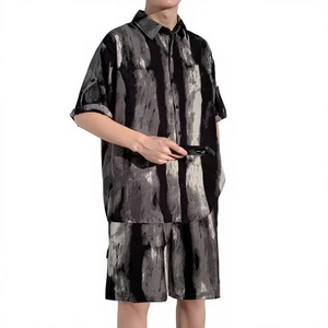 OEM 2026 Mens Short-Sleeve Shirt Set Summer New Arrival Casual Color-Block Korean-Style Designer Loose-Fit Printed Top Set