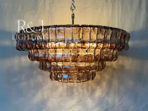 Custom Post-modern Round Smokey Glass Metal Frame Living Room Murano Glass Chandelier Oval Italian Lamp For Dining Room