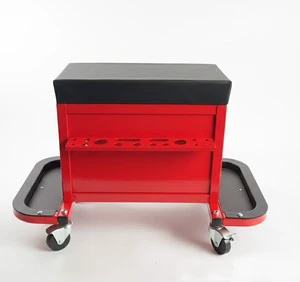 Rolling Tool Chest Stool 3 Drawers with Padded Cushion,Tool Tray & 360° Swivel Casters Garage Workshop Storage Seat GAPGAR024