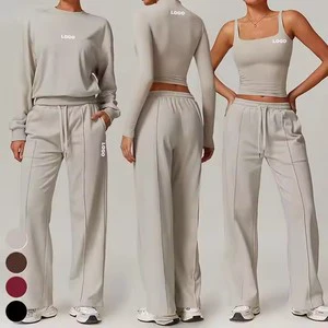 Track Suit For Women Set 3pcs Suit Long Sleeve Gym Tank Top Jogger Sweatpants Sweatshirt Clothing Yoga Vest Sports Bra Fiess Set