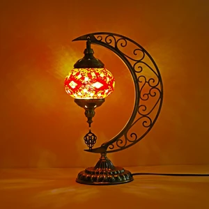 Turkish Style Handmade Mosaic Moon Shape Table Lamp DIY Christmas Decoration with E14 Bulb Base