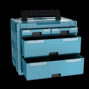 Professional Black Modular Tool Box with Drawers Multi-layer Stackable Hardware Organizer Portable Rolling Storage Tool Chest