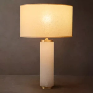 Veined Marble Table Lamp Flaxen Linen Shade Bedroom Bedside Living Room Luxury Villa Estate Project Contract Grade ETL UL Listed