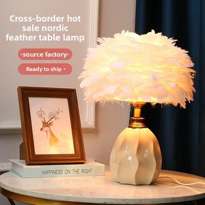 Ceramic Feather Table Lamp Creative Gift Eye Protection Nordic Bedside Lamp Luxurious High-End Bedroom Decoration Table Lamp
