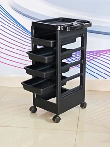 Mobile Black Salon Trolley Quality Salon Furniture Equipment Trolley Cart Beauty Use Plastic PP Materials Home with 4 Wheels