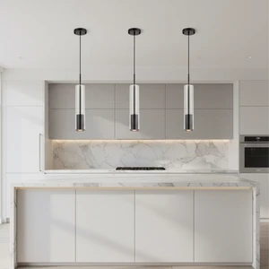Modern Cylinder Glass Tube 1-liglht GU10 Pendant Lamp Black Gold Iron And Glass Small Kitchen Island Bar Counter Pendant Lights