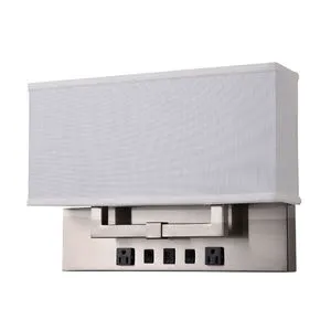 Comfort Inn Days Inn Holiday Inn Square Fabric Shade Brushed Nickel Fabric USB Port Hotel 2XE26 Wall Lamp