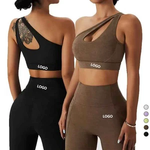 Fast Delivery One Shoulder Halter Tight Fitting Short Top Leggings Suit Custom Gym Clothing Active Wear Yoga Bra And Pants Set