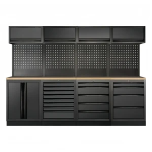 Modern Modular Heavy-Duty Cold Rolled Steel Garage Storage Cabinet Combo With Workbench Drawers Adjustable Feet Pads OEM