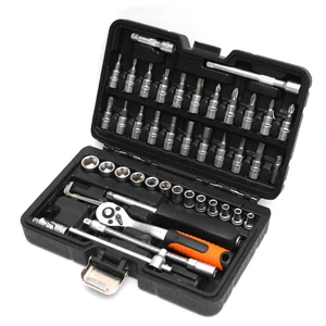 46 Pcs 1/4 Inch Drive Socket Ratchet Wrench Set Metric Bit Socket Tool Kit With Extension Bar