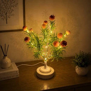 Home Decor High Quality Artificial Pink Embroidered Ball Night Light Table Lamp for Living Ornamental
