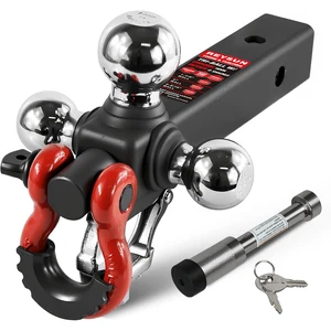 High-Strength Tri-Ball Mount with Hook & Pin & Rotatable Tow Shackle 1-7/8 2 2-5/16 Inches Ball Anti Theft Trailer Hitch