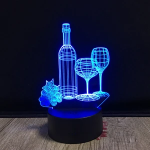 Wine Cup Bottle 3D RGB Lamp LED 3D Illusion Night Light Luminaria Wine Bar Decoration 7 Color Change Table Lamp