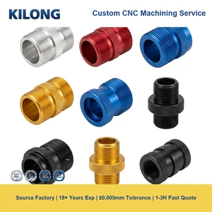 OEM Custom Anodized Aluminum Knurled Threaded Adapter High Precision CNC Turned Fitting ±0.005mm For Hydraulic Pneumatic Systems