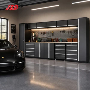 JZD Customizable Modular Garage Cabinet Storage Solution Heavy Duty Steel Workshop Workbench With Lockable Drawers