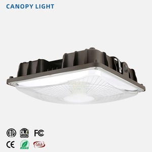 Minglight 20-100W Aluminum Square LED Canopy Light Polycarbonate Diffuser IP65 Waterproof ETL DLC Certified Outdoor Gas 5-Year