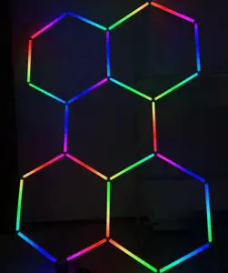 DIY Linkable IP65 Rated LED Hexagon Garage Lights Kit RGB 12V Colorful Ambient Honeycomb Lighting Gym Game Room Car Workshop