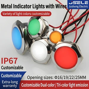 12/16/19/22/25mm IP67 Waterproof Metal LED Indicator Light Single/Dual/Triple Color Short Style With Wire Panel Mount