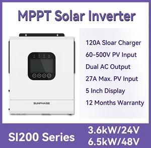 SUNPHASE 3.6kW 24V Solar Hybrid Inverter 5000W MPPT 18A PV 40-450V Support Lithium Lead Acid Battery No Battery Working